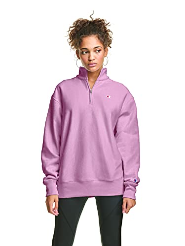 Champion womens Oversized Reverse Weave 1/4 Zip Sweatshirt, Pink